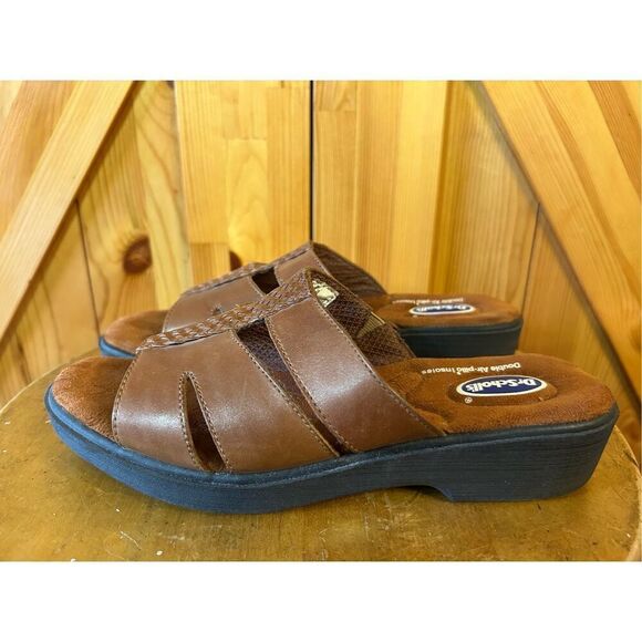 DR. SCHOLLS Leather Slide SANDALS Womens SIZE 7.5 Brown - Picture 1 of 8